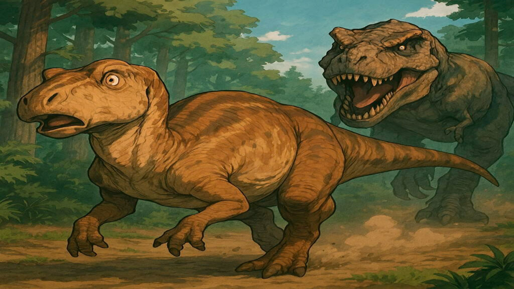 Edmontosaurio Huyendo: Persecución a Gran Velocidad en el Cretácico