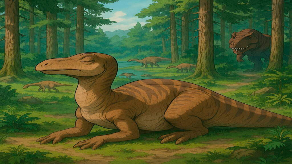 Edmontosaurio Acechado por Depredador: Escena de Caza en el Cretácico