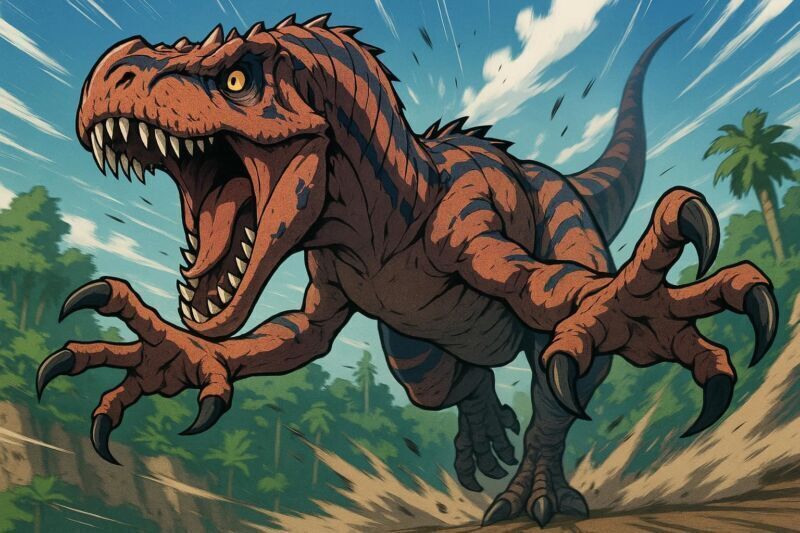 Allosaurus fragilis cazando, dinosaurio más peligroso del Jurásico tardío con 9 metros y técnica de mordida tipo hacha hace 155-145 millones de años